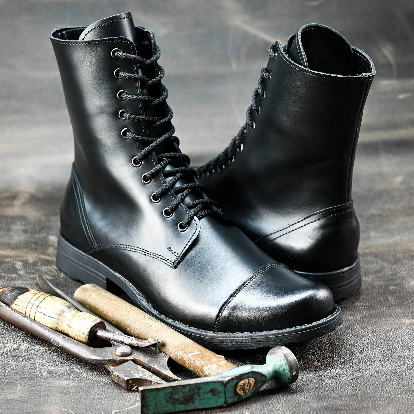 Handmade Black Leather Men’s Combat Boots – Corvo | KarolShoes