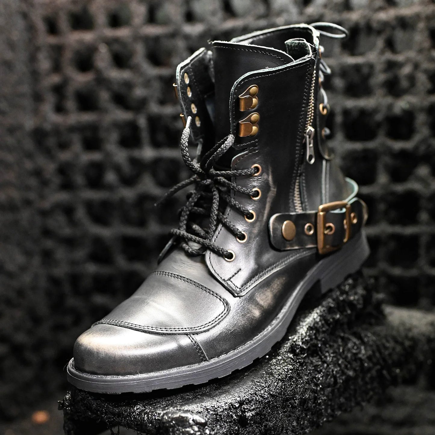 Black BS Leather Men’s Motorcycle Boots – Chad | KarolShoes