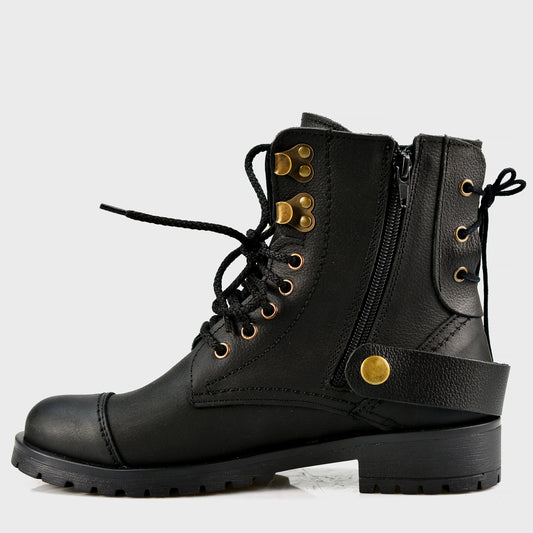 Schwarze Damen-Lederstiefeletten – Mora | KarolShoes