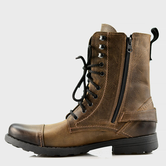 Handgefertigte Braune Herren-Combat-Boots aus Leder – Noah | KarolShoes