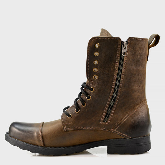 Handgefertigte Braune Herren-Combat-Boots aus Leder – Landon | KarolShoes