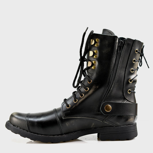 Schwarze BS Herren-Motorradstiefel aus Leder – Sonny | KarolShoes