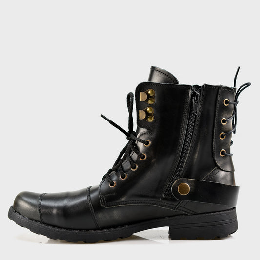 Schwarze BS Herren-Motorradstiefel aus Leder – Chad | KarolShoes