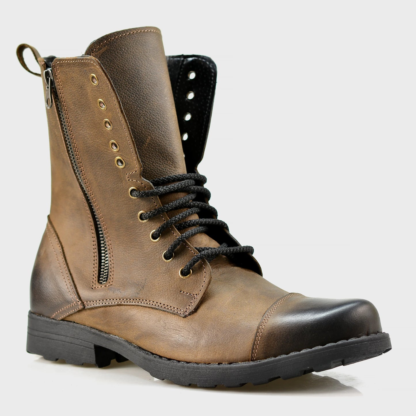 Handmade Brown Leather Men’s Combat Boots – Landon | KarolShoes