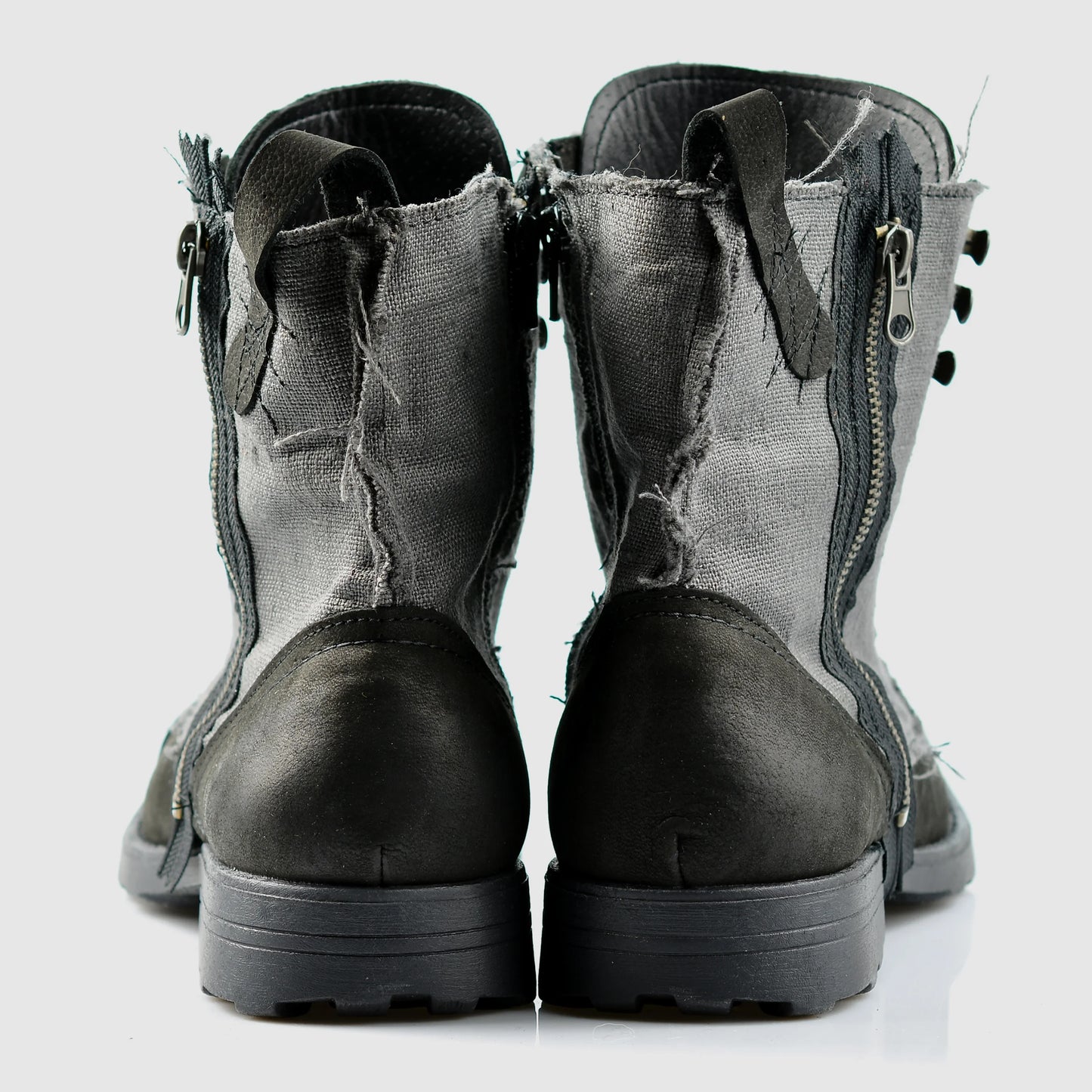Handmade Men’s Leather & Linen Boots – Linen Black | KarolShoes