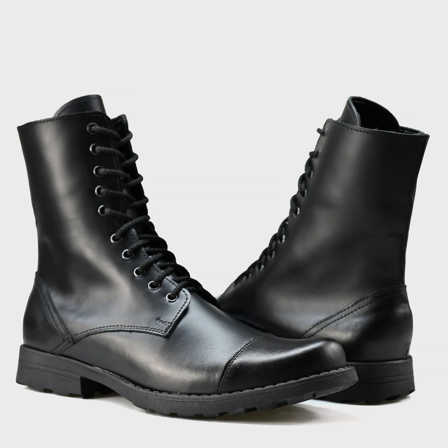 Handmade Black Leather Men’s Combat Boots – Corvo | KarolShoes