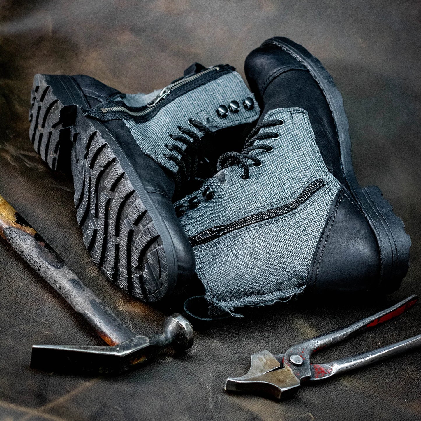Handmade Men’s Leather & Linen Boots – Linen Black | KarolShoes