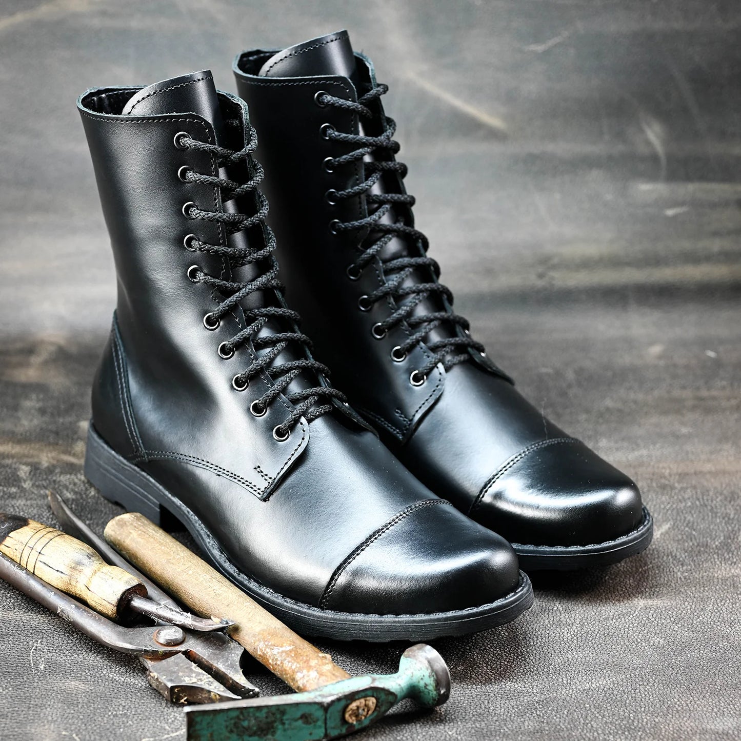 Handmade Black Leather Men’s Combat Boots – Corvo | KarolShoes