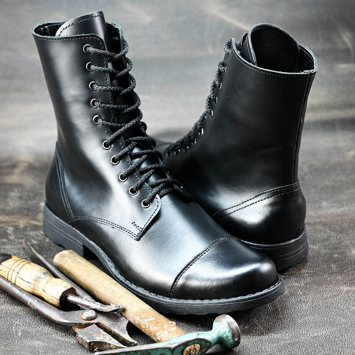 Handmade Black Leather Men’s Combat Boots – Corvo | KarolShoes