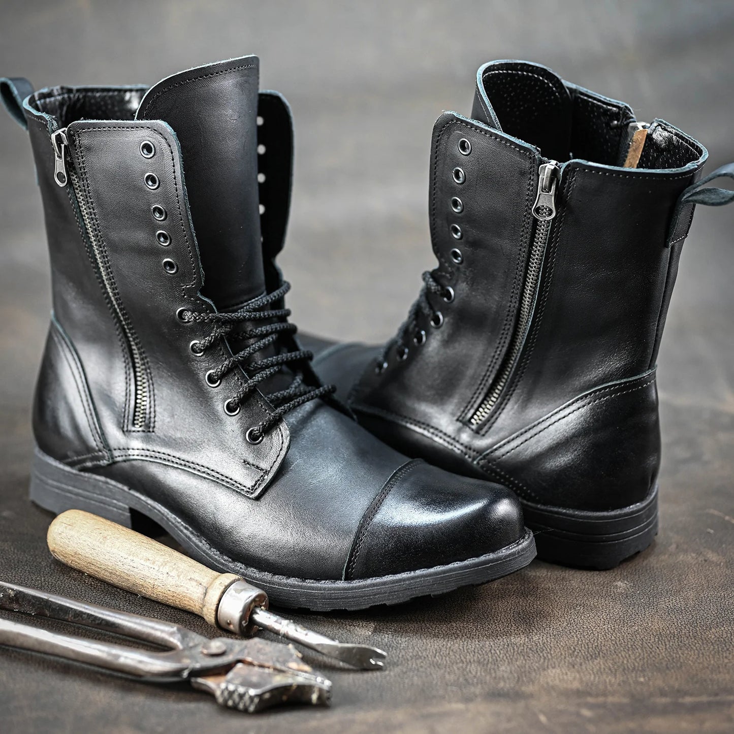 Handmade Black Leather Men’s Combat Boots – Landon | KarolShoes