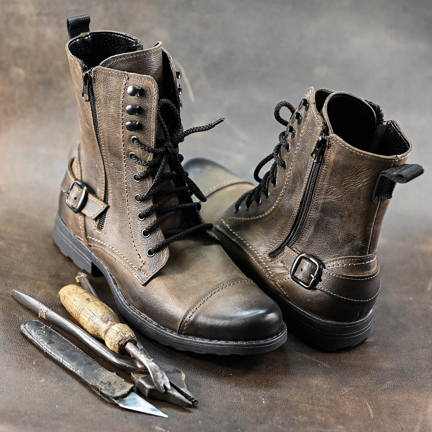 Handmade Brown Leather Men’s Combat Boots – Noah | KarolShoes