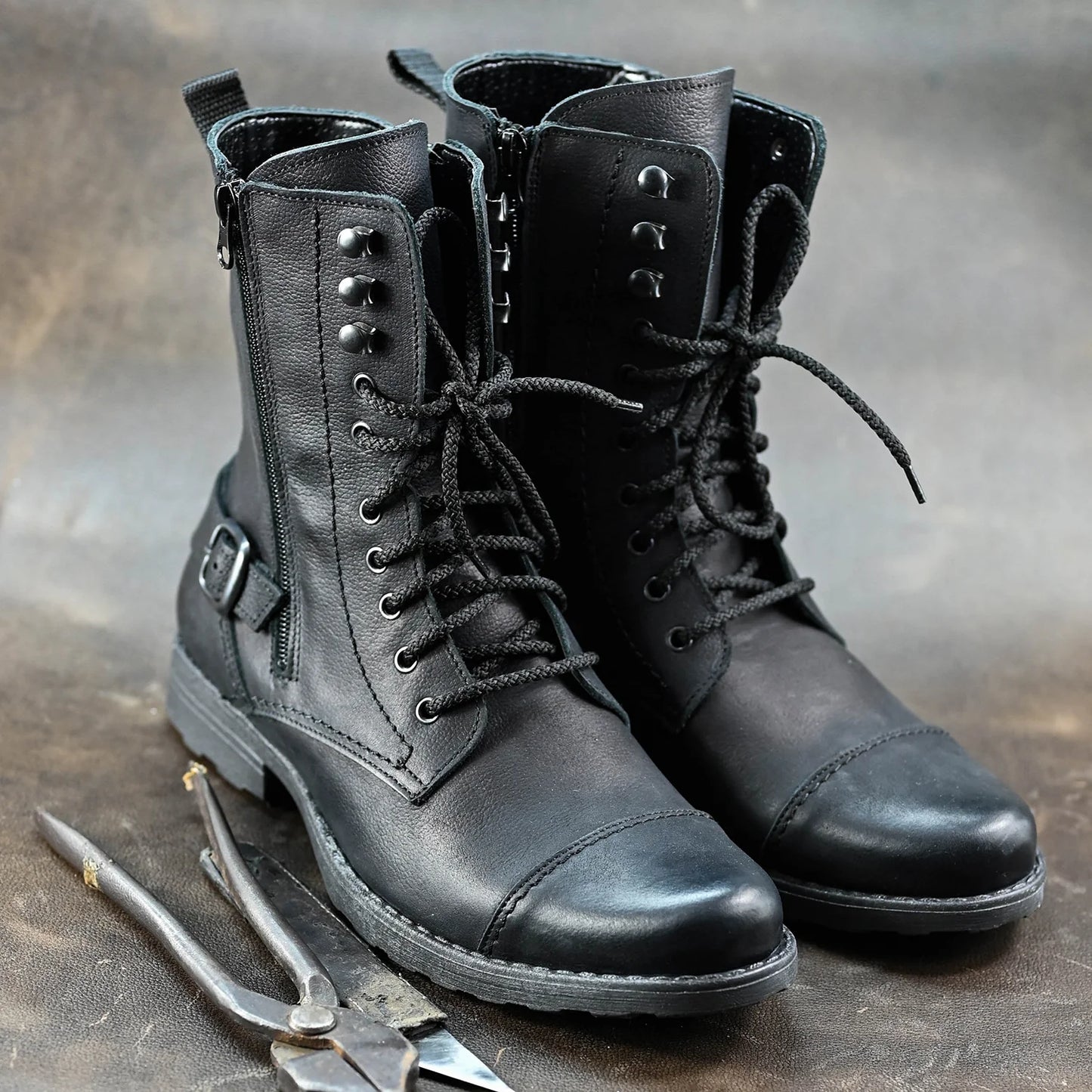 Handmade Black Leather Men’s Combat Boots – Noah | KarolShoes