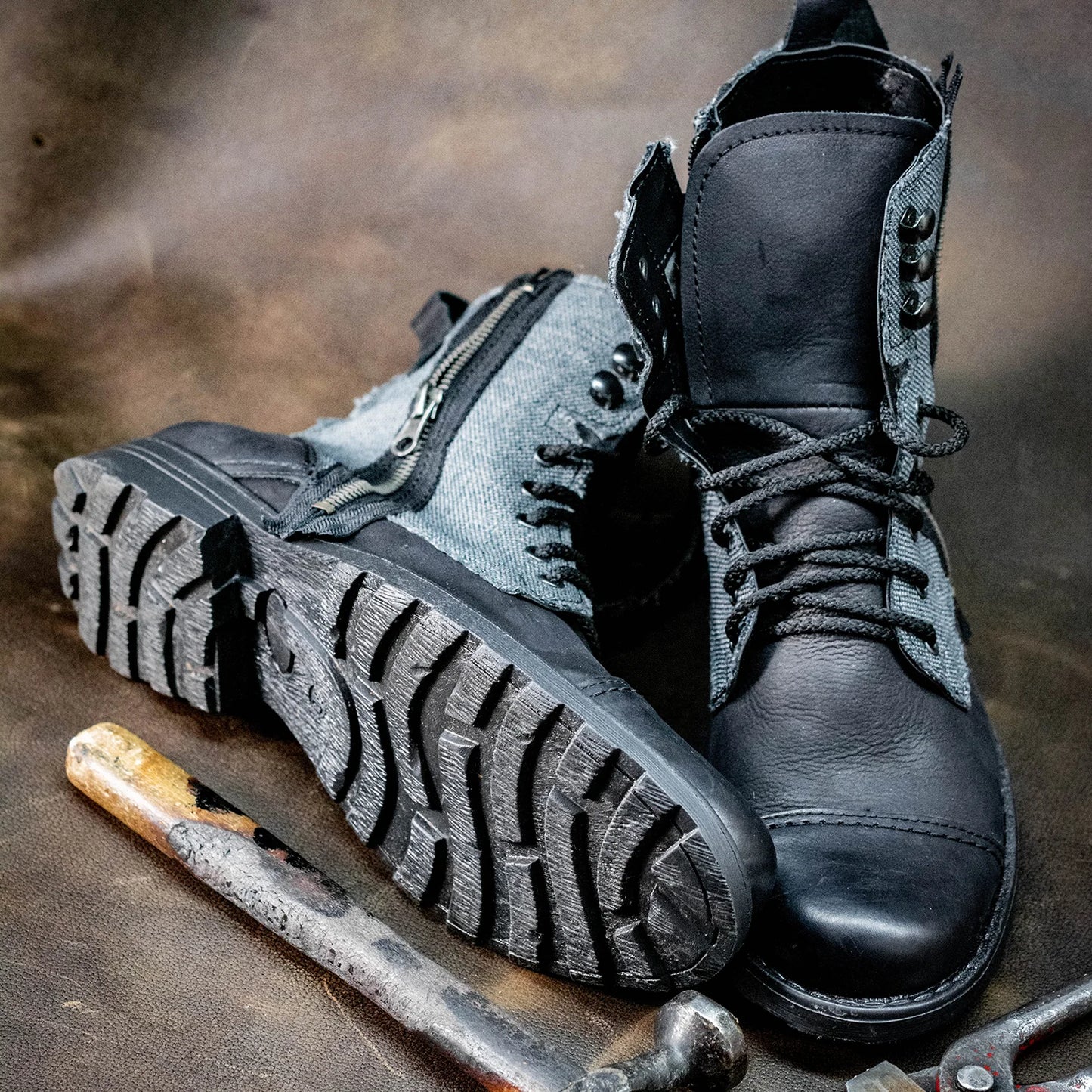 Handmade Men’s Leather & Linen Boots – Linen Black | KarolShoes