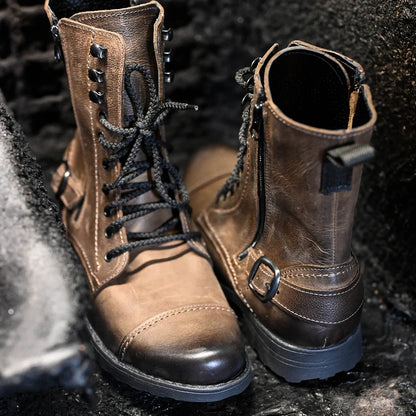 Handgefertigte Braune Herren-Combat-Boots aus Leder – Noah | KarolShoes