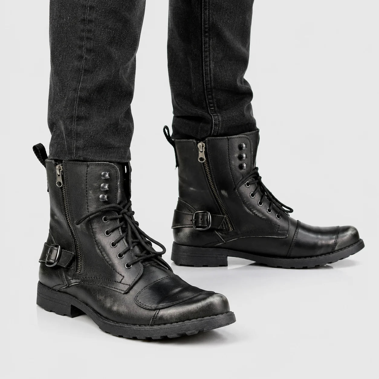 Jimy schwarze Herren-Motorradstiefel aus Leder