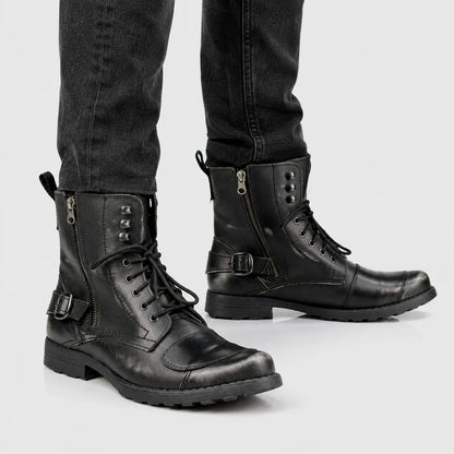 Jimy schwarze Herren-Motorradstiefel aus Leder
