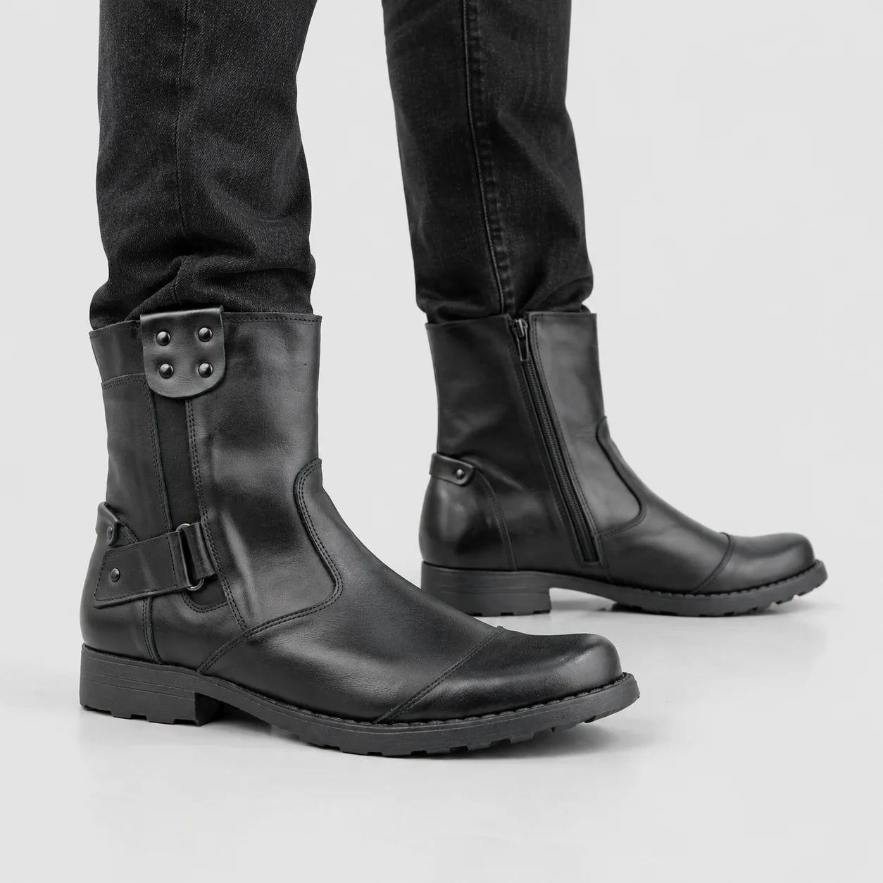 Casual Men's Black Leather Ankle Boots