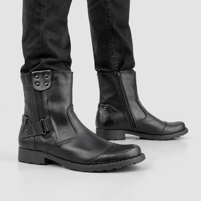 Casual Men's Black Leather Ankle Boots