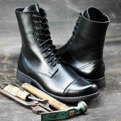 Pánské vysoké kožené boty Corvo – ručně šité černé třševíky | KarolShoes