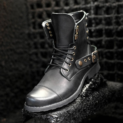 Handmade Black Leather Men’s Combat Boots – Fabian | KarolShoes