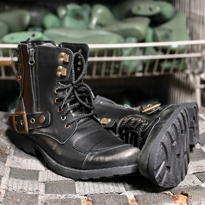 Black BS Leather Men’s Motorcycle Boots – Chad | KarolShoes