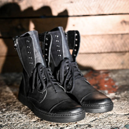 Handgefertigte Schwarze Herren-Combat-Boots aus Leder – Liam | KarolShoes