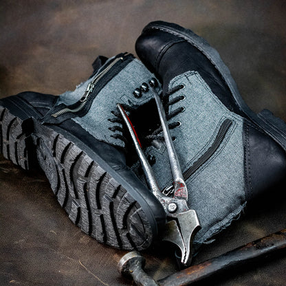 Handmade Men’s Leather & Linen Boots – Linen Black | KarolShoes