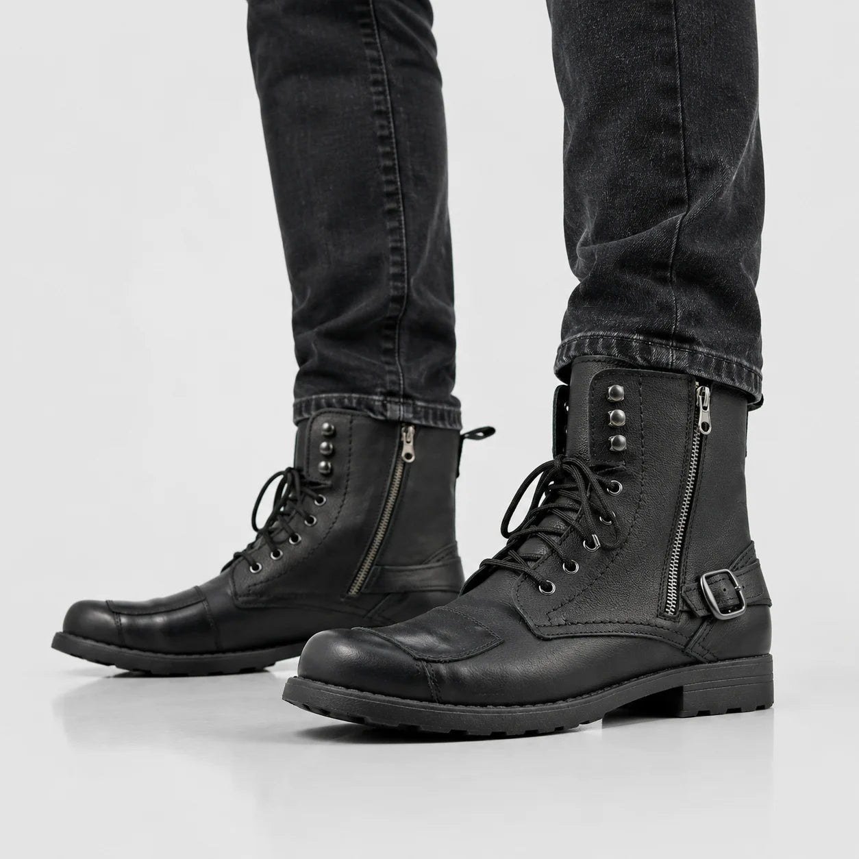 Blake Men's Black Leather Motorcycle Boots