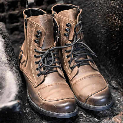 Braune Herren-Motorradstiefel aus Leder – Blake | KarolShoes