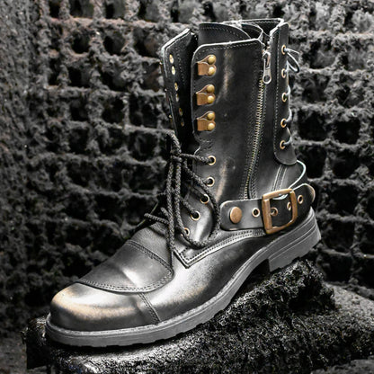 Black BS Leather Men’s Motorcycle Boots – Sonny | KarolShoes