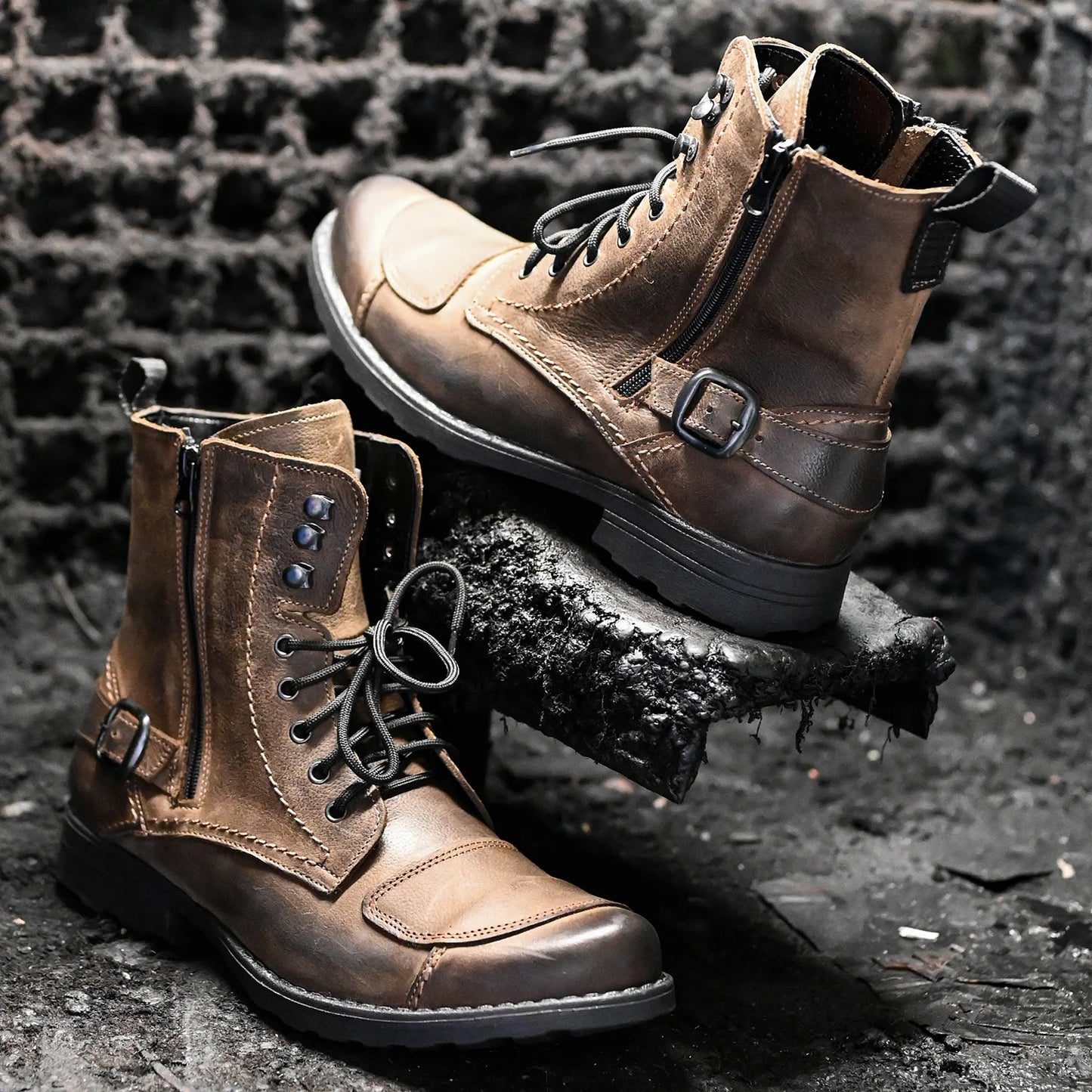 Braune Herren-Motorradstiefel aus Leder – Blake | KarolShoes