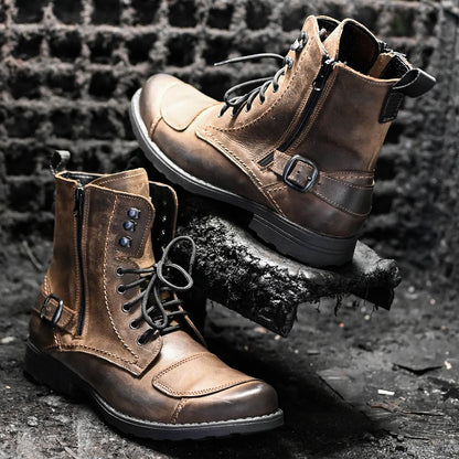 Braune Herren-Motorradstiefel aus Leder – Blake | KarolShoes