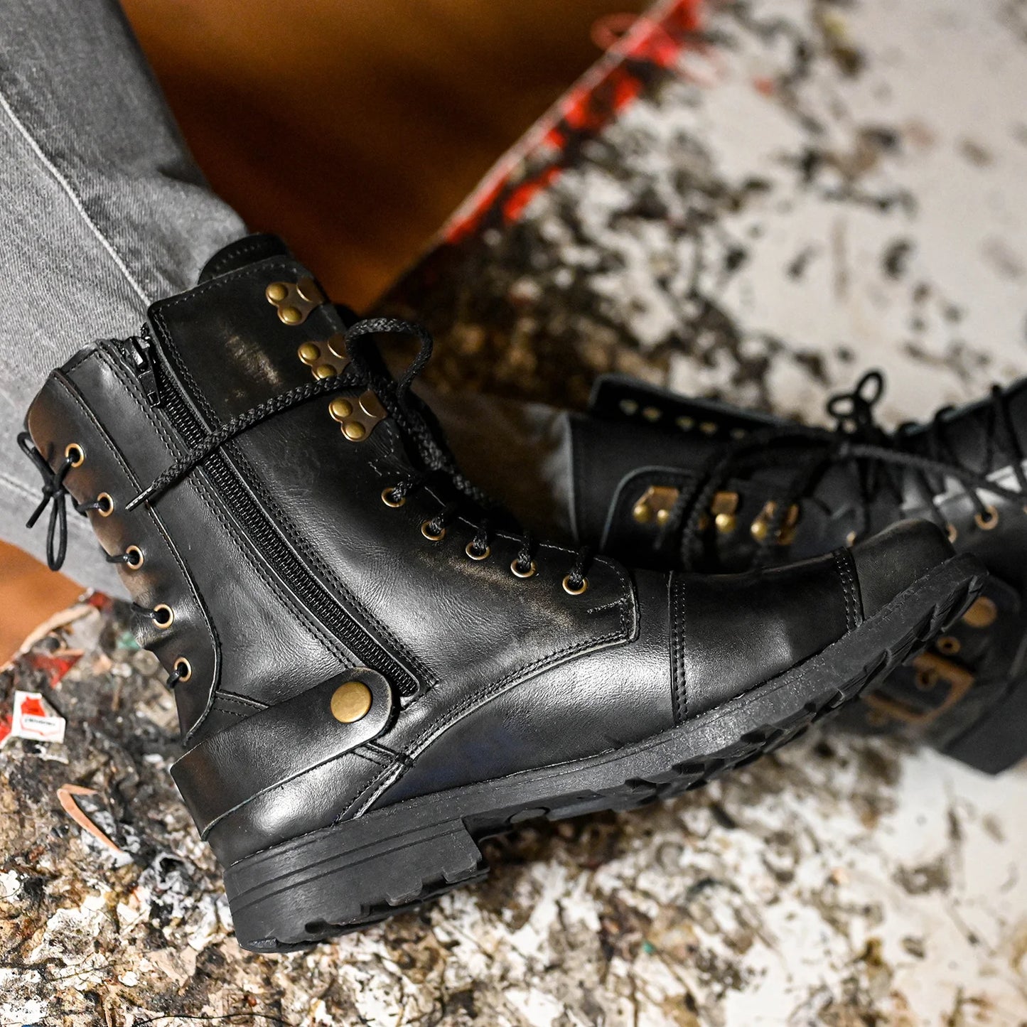 Black BS Leather Men’s Motorcycle Boots – Sonny | KarolShoes