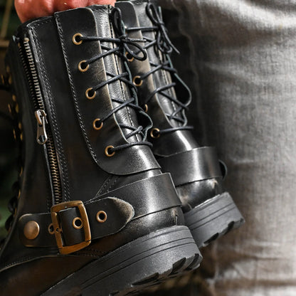 Black BS Leather Men’s Motorcycle Boots – Sonny | KarolShoes