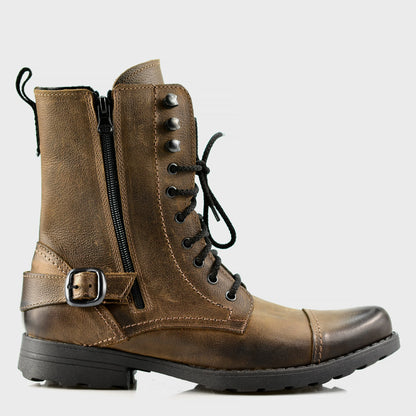 Handgefertigte Braune Herren-Combat-Boots aus Leder – Noah | KarolShoes