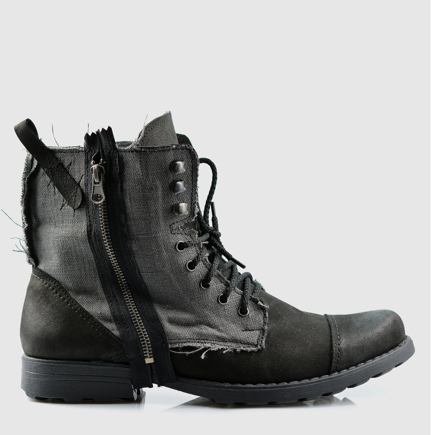 Handmade Men’s Leather & Linen Boots – Linen Black | KarolShoes