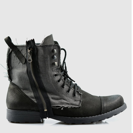 Handmade Men’s Leather & Linen Boots – Linen Black | KarolShoes