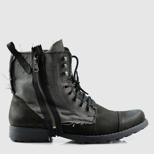 Handmade Men’s Leather & Linen Boots – Linen Black | KarolShoes