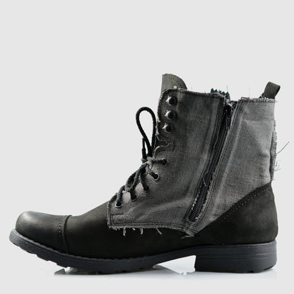 Handmade Men’s Leather & Linen Boots – Linen Black | KarolShoes