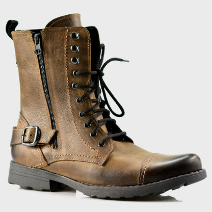 Handgefertigte Braune Herren-Combat-Boots aus Leder – Noah | KarolShoes