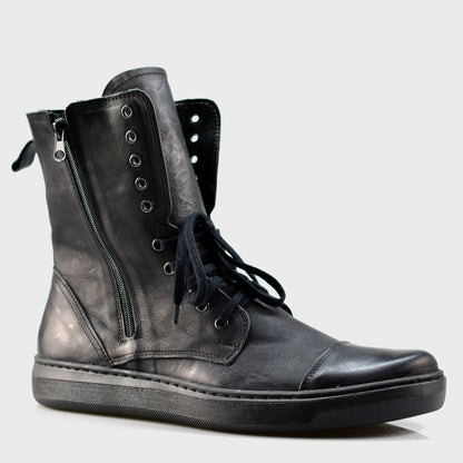 Handgefertigte Schwarze Herren-Combat-Boots aus Leder – Liam | KarolShoes