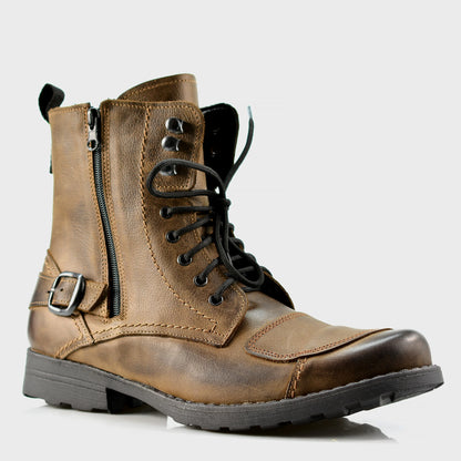 Braune Herren-Motorradstiefel aus Leder – Blake | KarolShoes