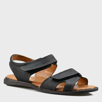 Black Leather Men’s Velcro Sandals – Lino | KarolShoes