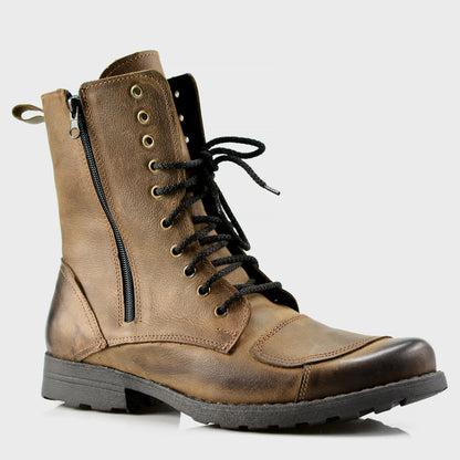 Braune Herren-Motorradstiefel aus Leder – Hunter | KarolShoes