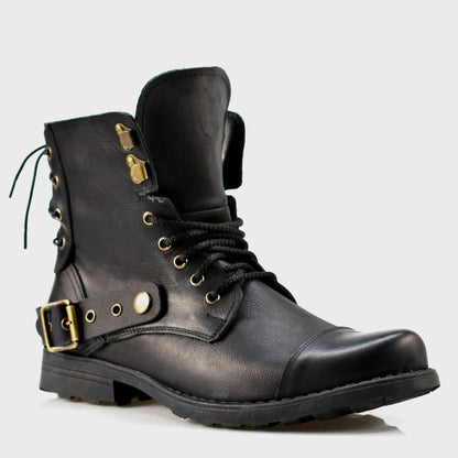 Handmade Black Leather Men’s Combat Boots – Fabian | KarolShoes