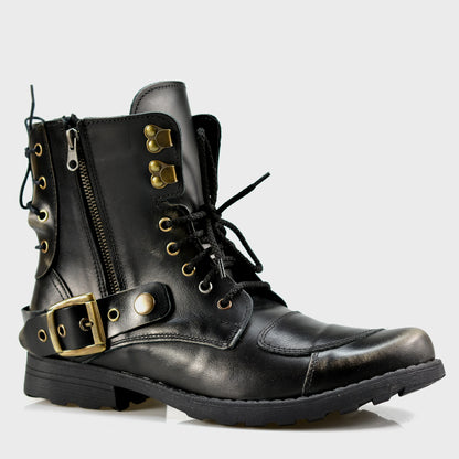 Black BS Leather Men’s Motorcycle Boots – Chad | KarolShoes