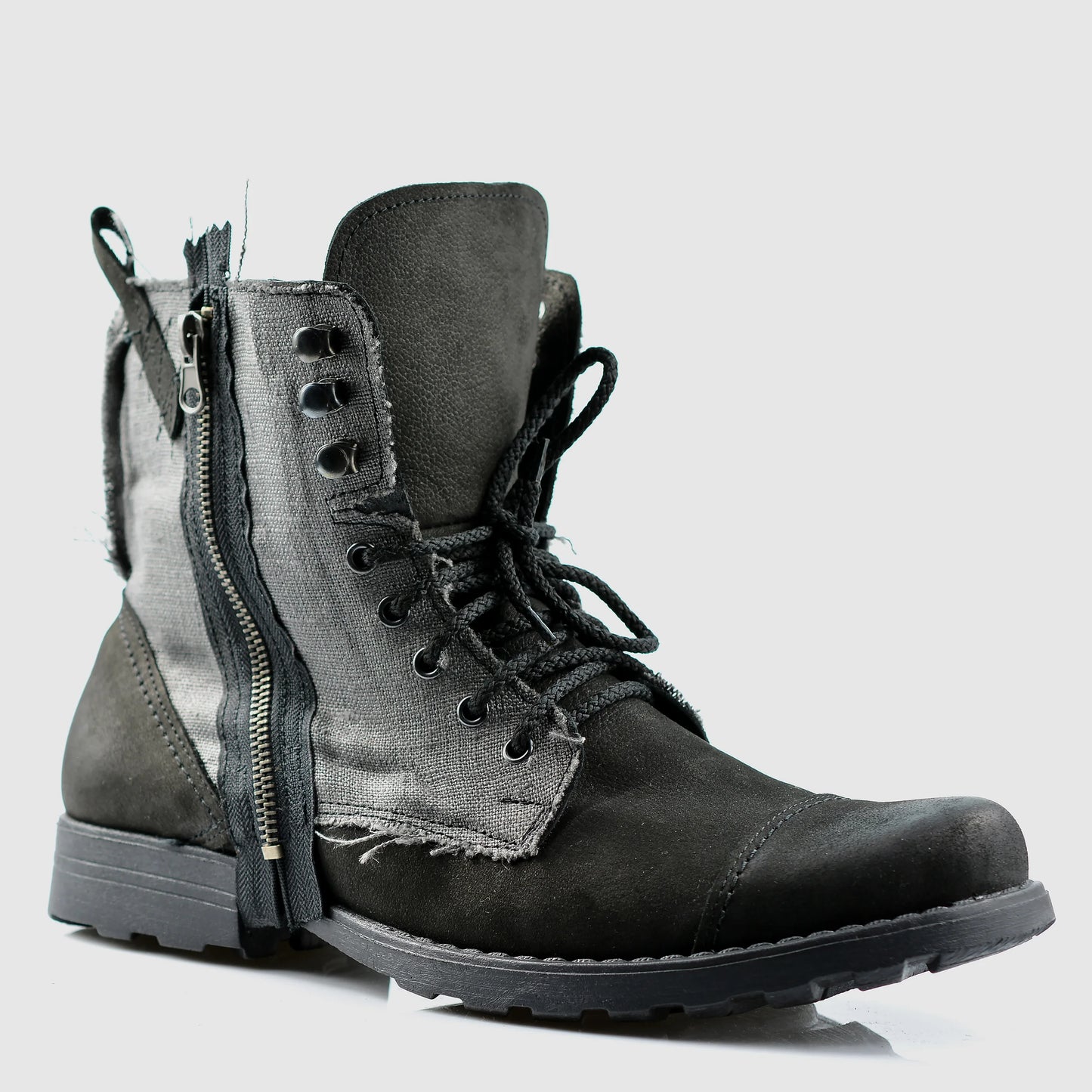 Handmade Men’s Leather & Linen Boots – Linen Black | KarolShoes
