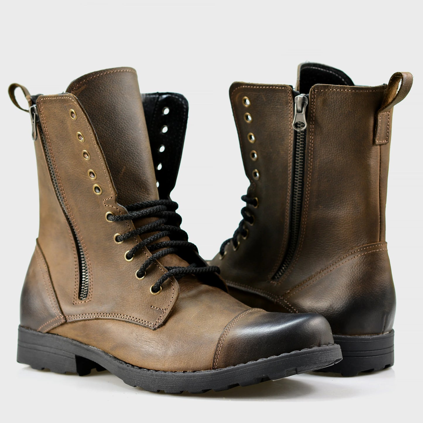Handmade Brown Leather Men’s Combat Boots – Landon | KarolShoes