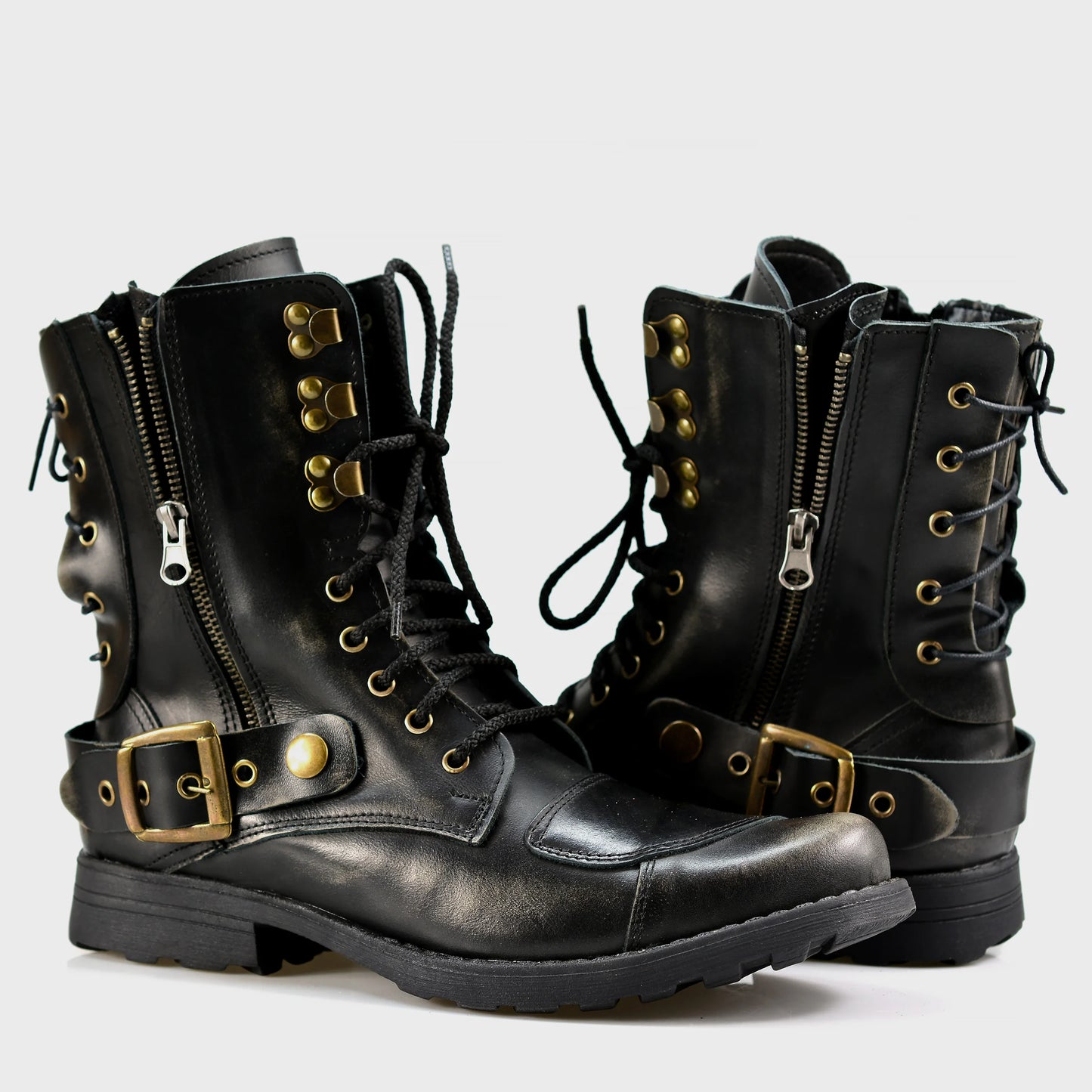 Black BS Leather Men’s Motorcycle Boots – Sonny | KarolShoes