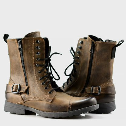 Handgefertigte Braune Herren-Combat-Boots aus Leder – Noah | KarolShoes